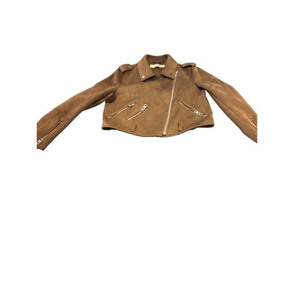 ZARA BASIC Women's Faux Suede Moto Jacket Brown Zipper Cropped Size L-NWOT